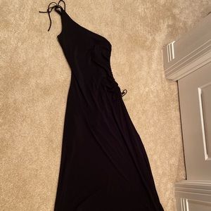 Black Size 6 Vintage Stretchy Polyester Over Shoulder Dress